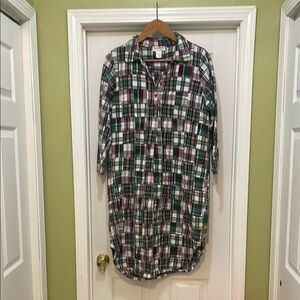 NorthStyle - patch madras long sleeve shirt dress/ nightgown - size M